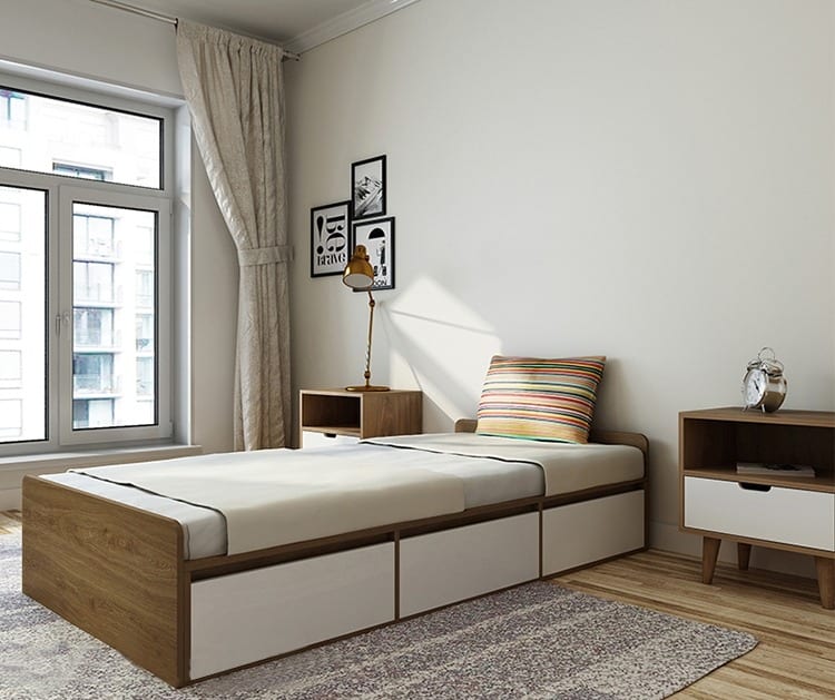 mẫu giường gỗ đẹp giá rẻ kết hợp ngăn kéo rất phù hợp với những không gian nhỏ