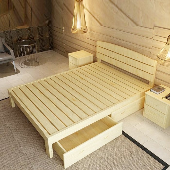 Giường gỗ thông có thiết kế đơn giản