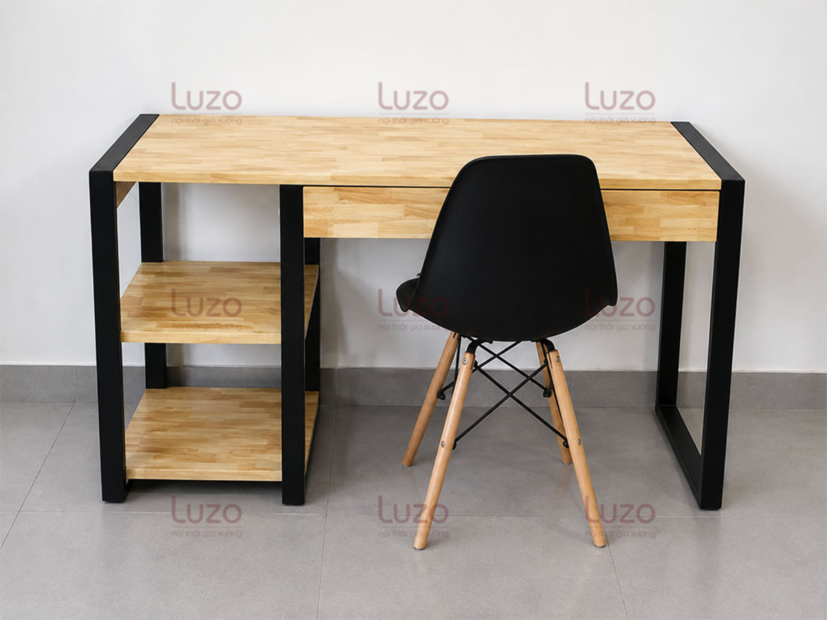Bàn học và bàn làm việc tại nhà bằng gỗ cao su chống nước có kệ sách Horus Desk