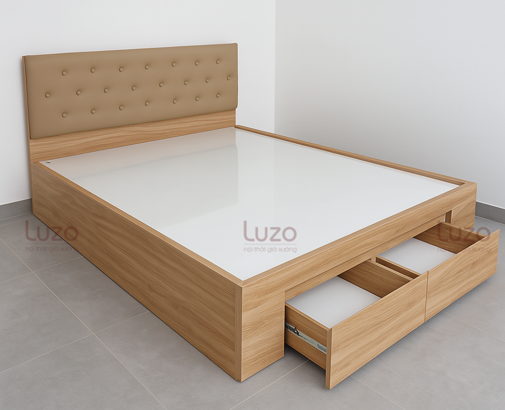 Giường ngủ 2 hộc kéo bọc đệm đầu giường M44