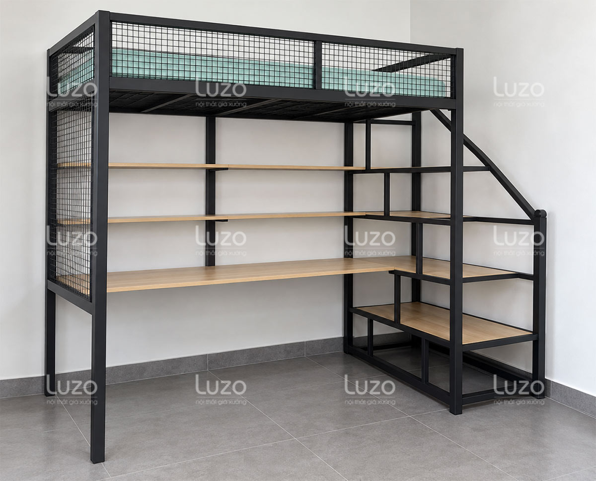 Giường tầng kèm bàn học siêu dài GT38