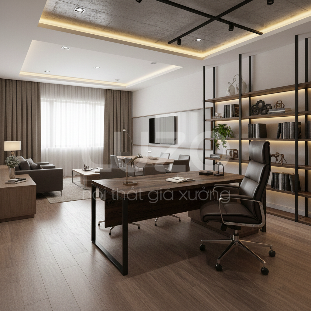bàn giám đốc lớn hiện đại trong nội thất phòng giám đốc