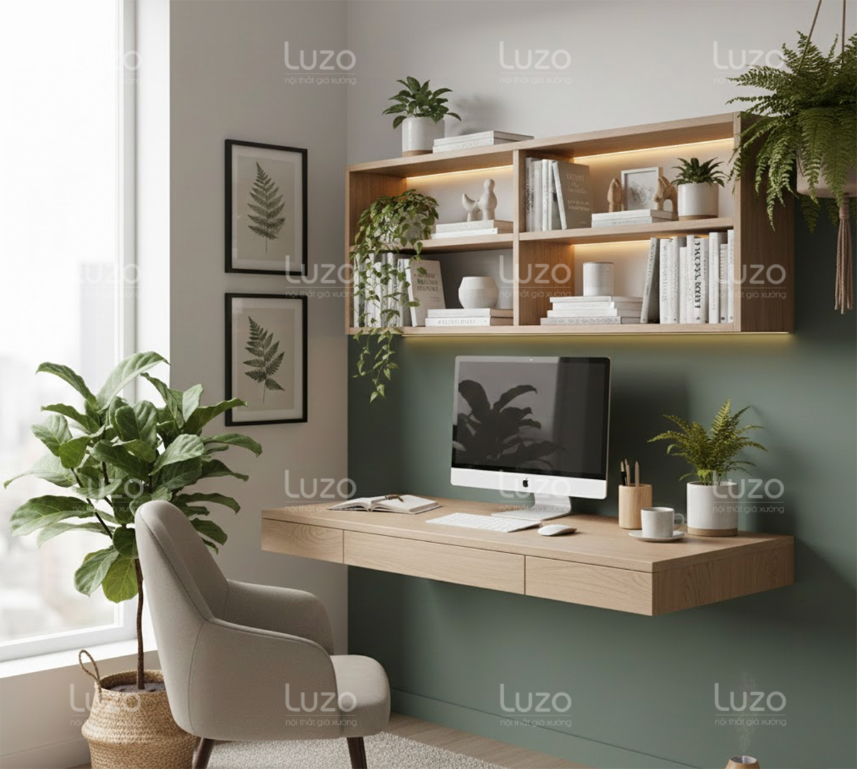 bàn làm việc treo tường là giải pháp tiết kiệm diện tích cho không gian nhỏ