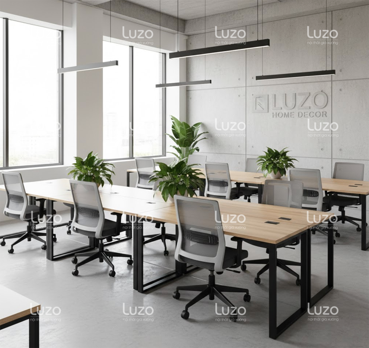 Bàn cụm nhân viên gỗ công nghiệp MDF bố trí cho nhiều người, tối ưu diện tích văn phòng