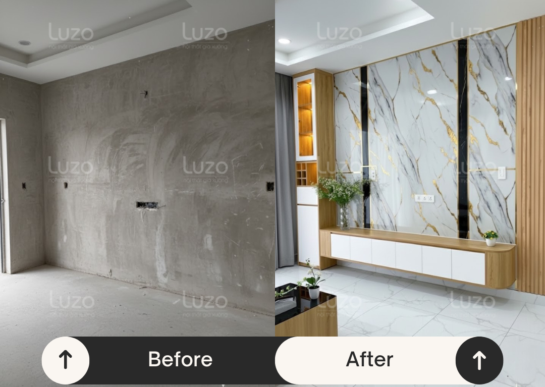 Luzo Home thi công vách ốp PVC Vân Đá Mr Hùng - Bình Thạnh