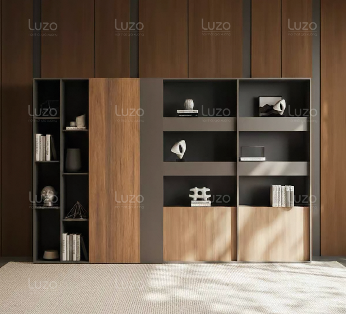 Tủ hồ sơ văn phòng cao cấp LC01 kích thước 2400x2000 gỗ MDF lõi xanh