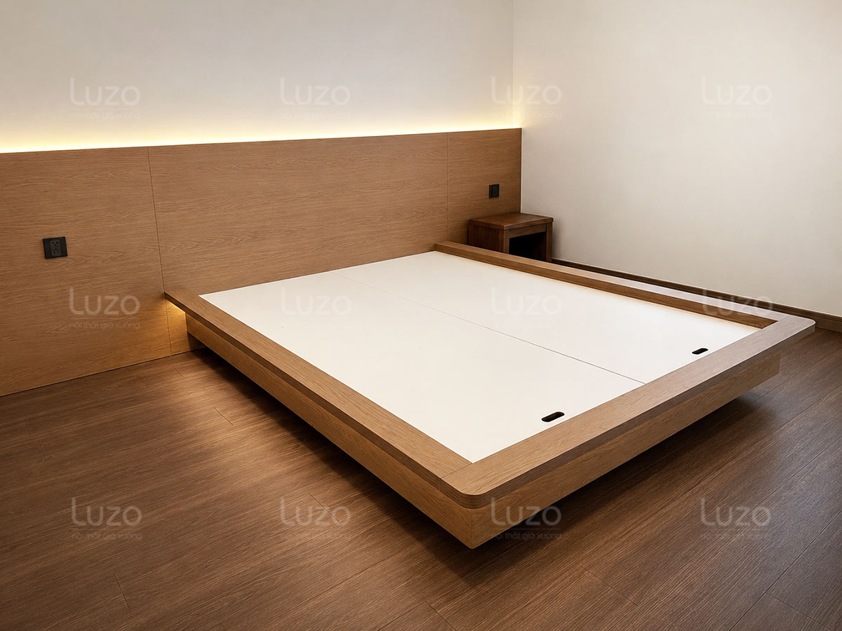 Giường gỗ MDF bo góc M62 an toàn cho nhà có trẻ nhỏ