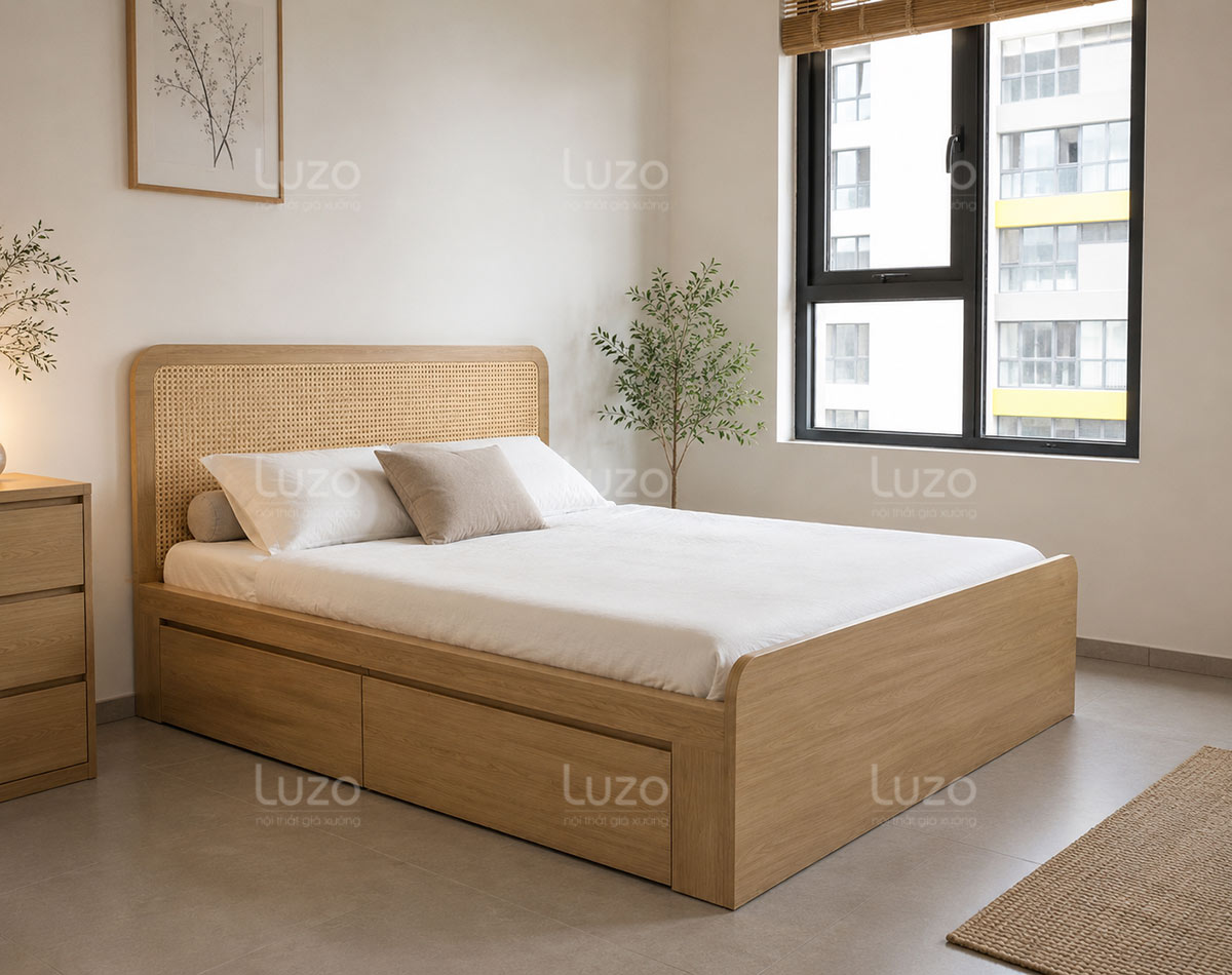 Giường ngủ gỗ MDF lõi xanh chống ẩm phủ Melamine