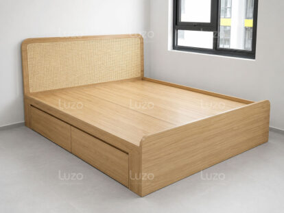 Giường ngủ gỗ phối mây đầu giường M63