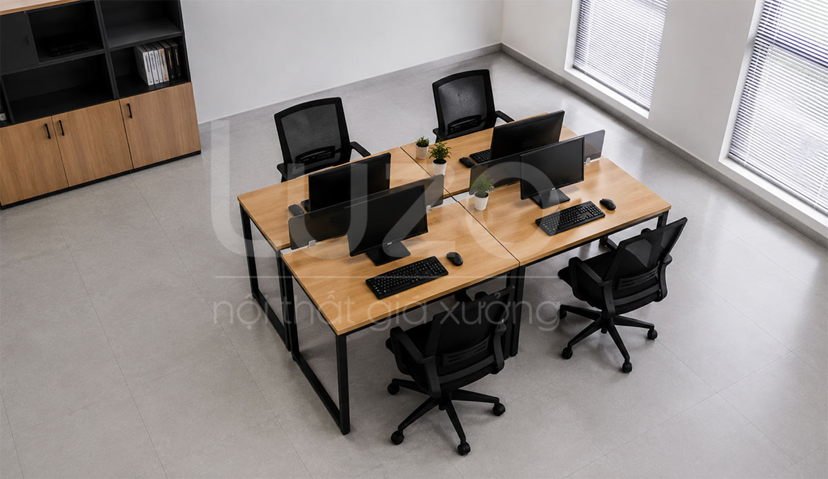 Kích thước cụm bàn nhân viên 4 người và khoảng lưu thông