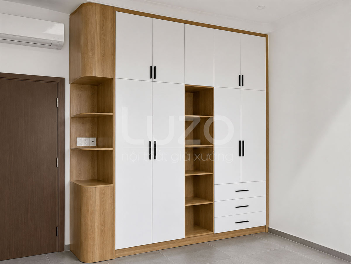 Tủ quần áo 1m6 chia khoang cho phòng ngủ