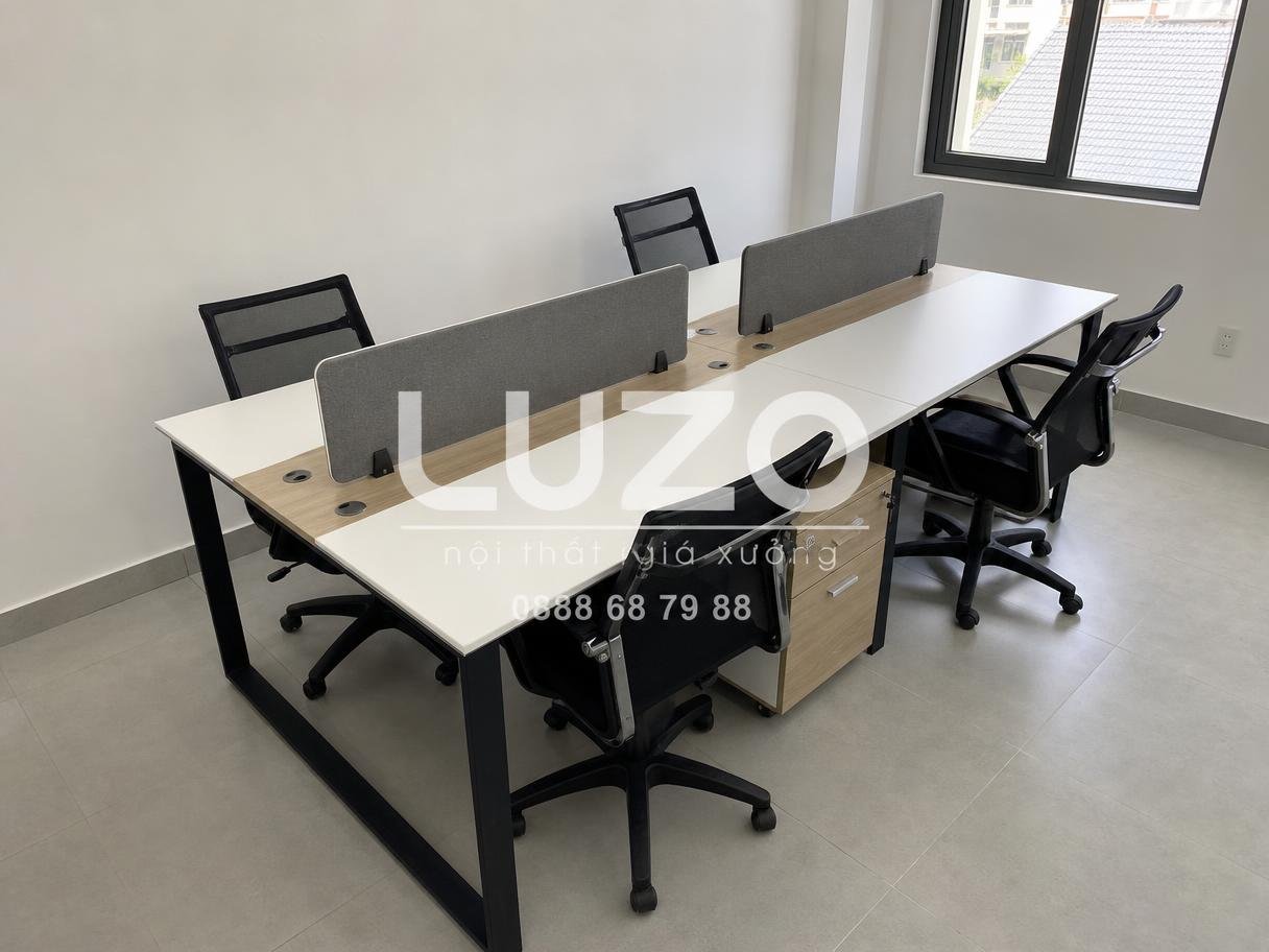 Bố trí cụm bàn 4 người có lối đi trong văn phòng