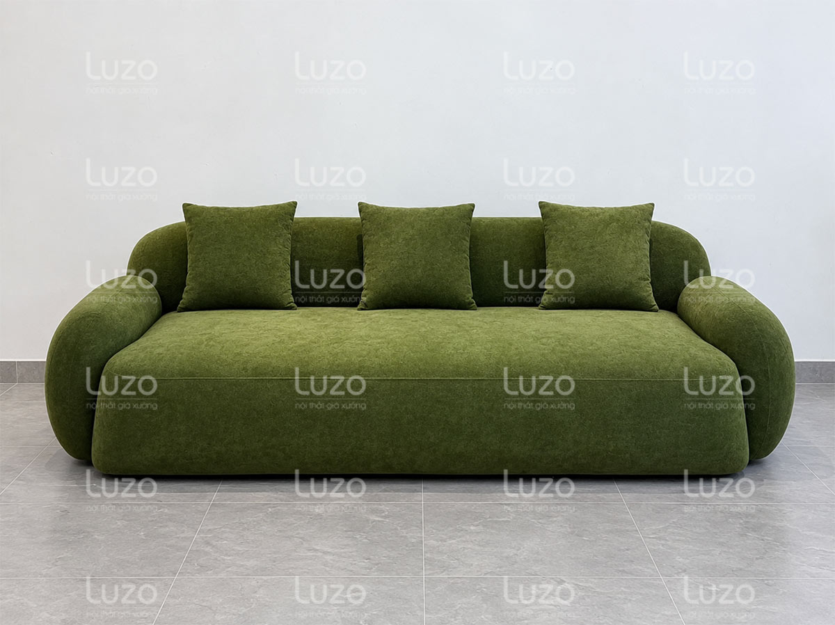 Ghế sofa gỗ hiện đại SF-i24 nhìn chính diện với lớp bọc màu xanh