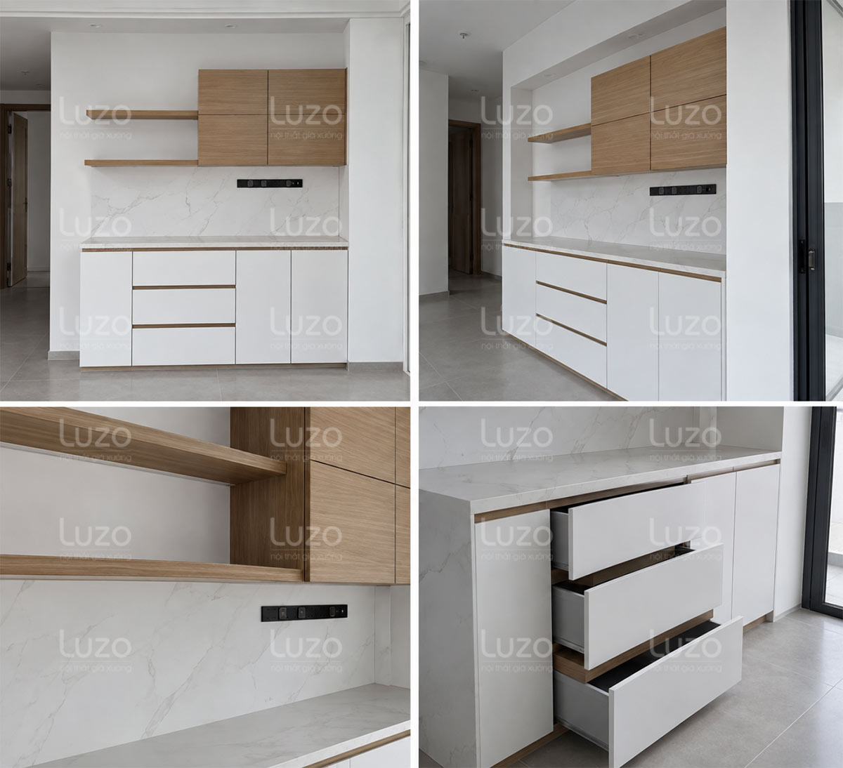 Hệ tủ bếp nhỏ gọn cho căn hộ dịch vụ