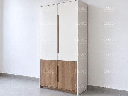 Tủ quần áo 2 cánh hiện đại LZW112 màu trắng phối vân gỗ