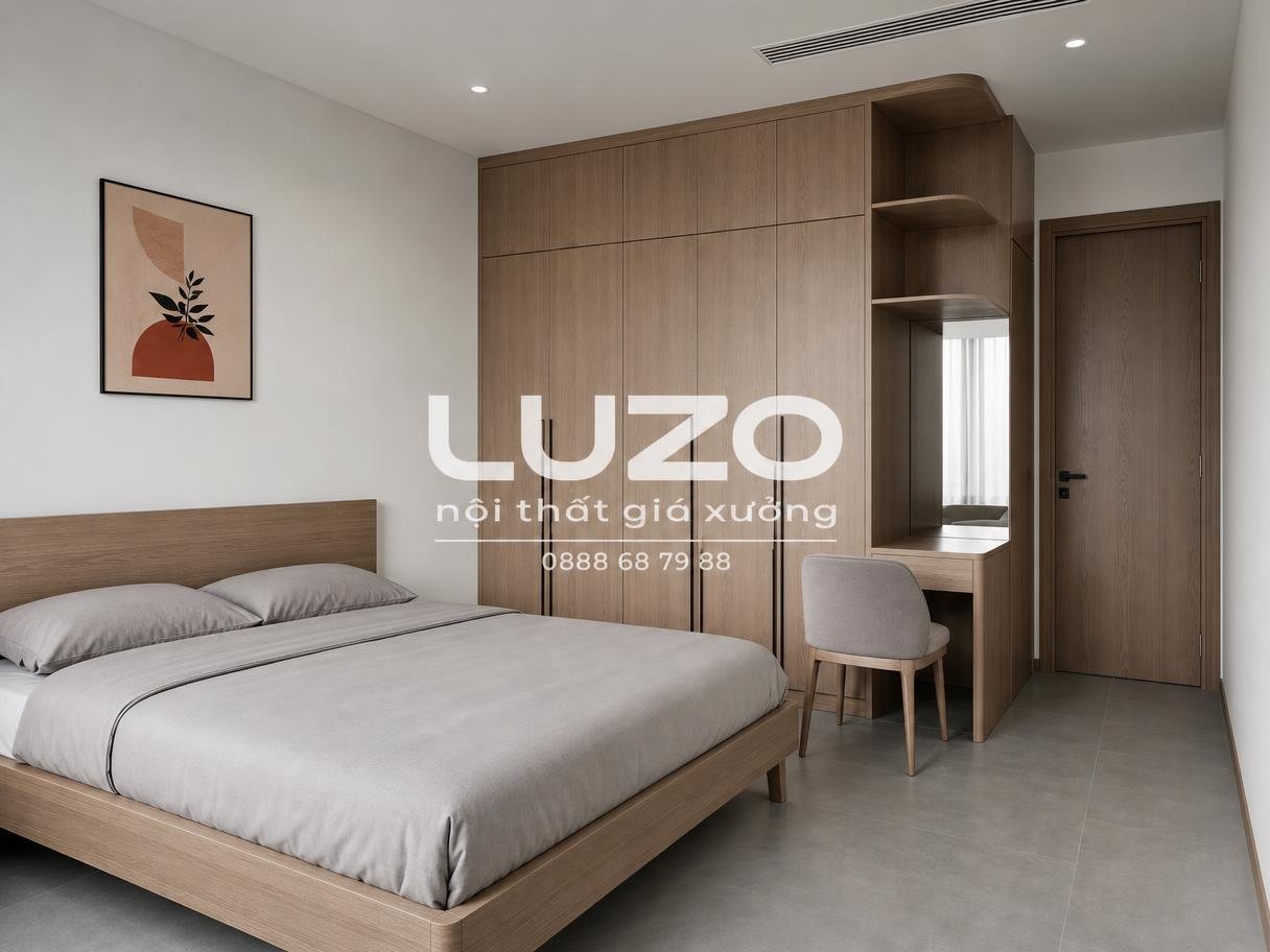 Bố trí bàn trang điểm liền tủ quần áo có khoảng ngồi thuận tiện