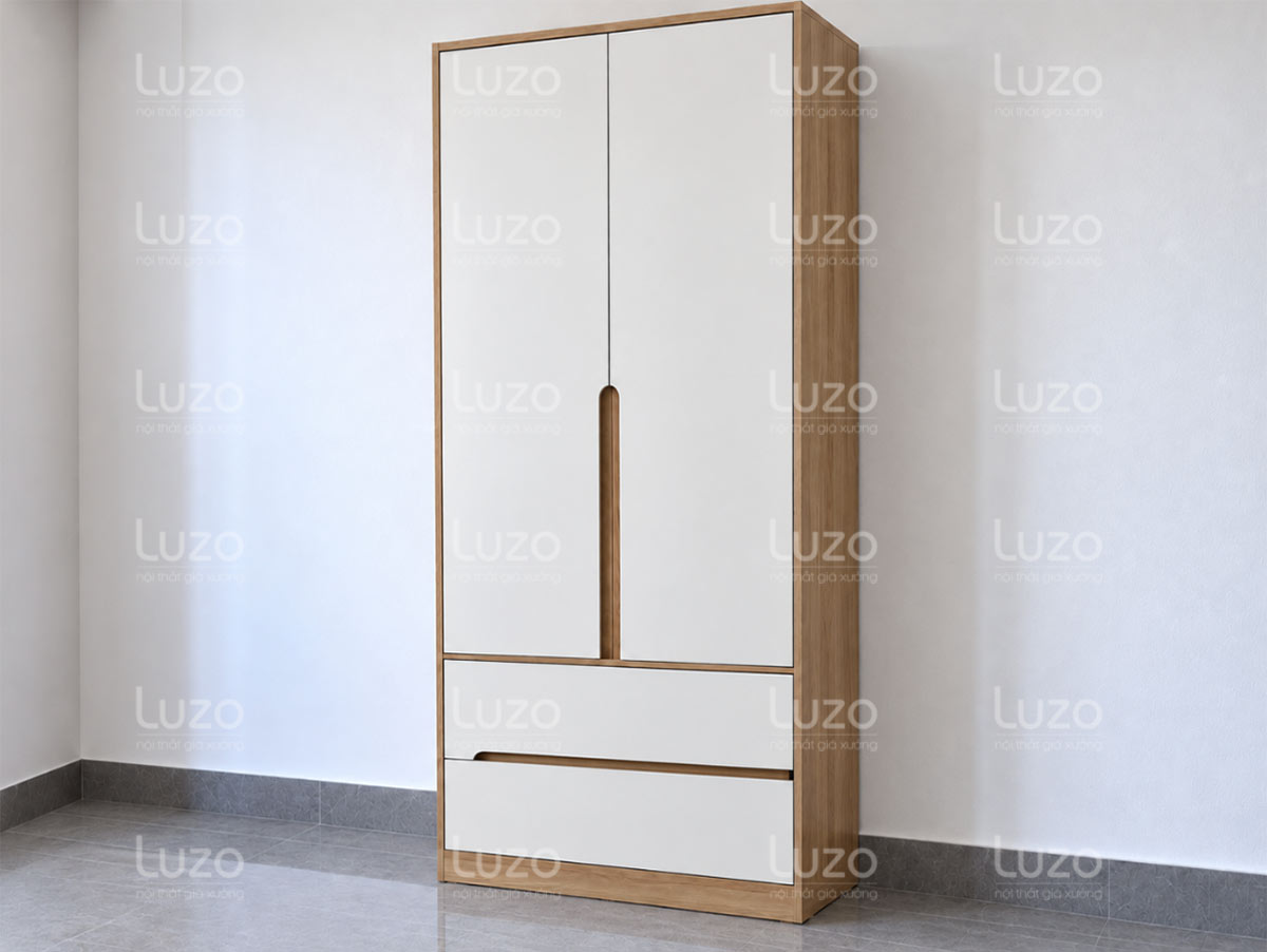 Tủ quần áo LZW116 màu trắng phối vân gỗ nhìn từ mặt trước