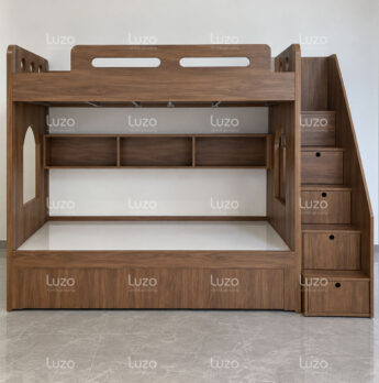 Giường tầng gỗ MDF GT40 phối màu vân gỗ nâu nhìn chính diện